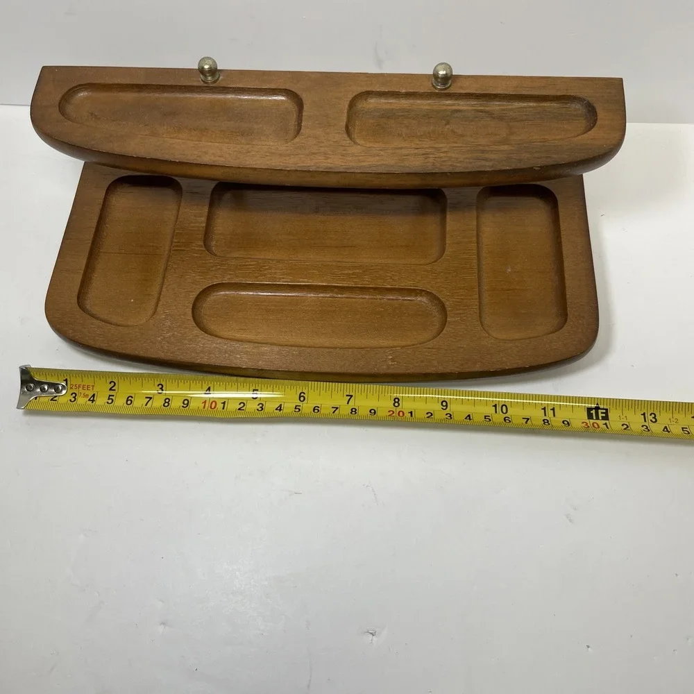 Vintage Mid Century Two Tiered Wood Valet 12